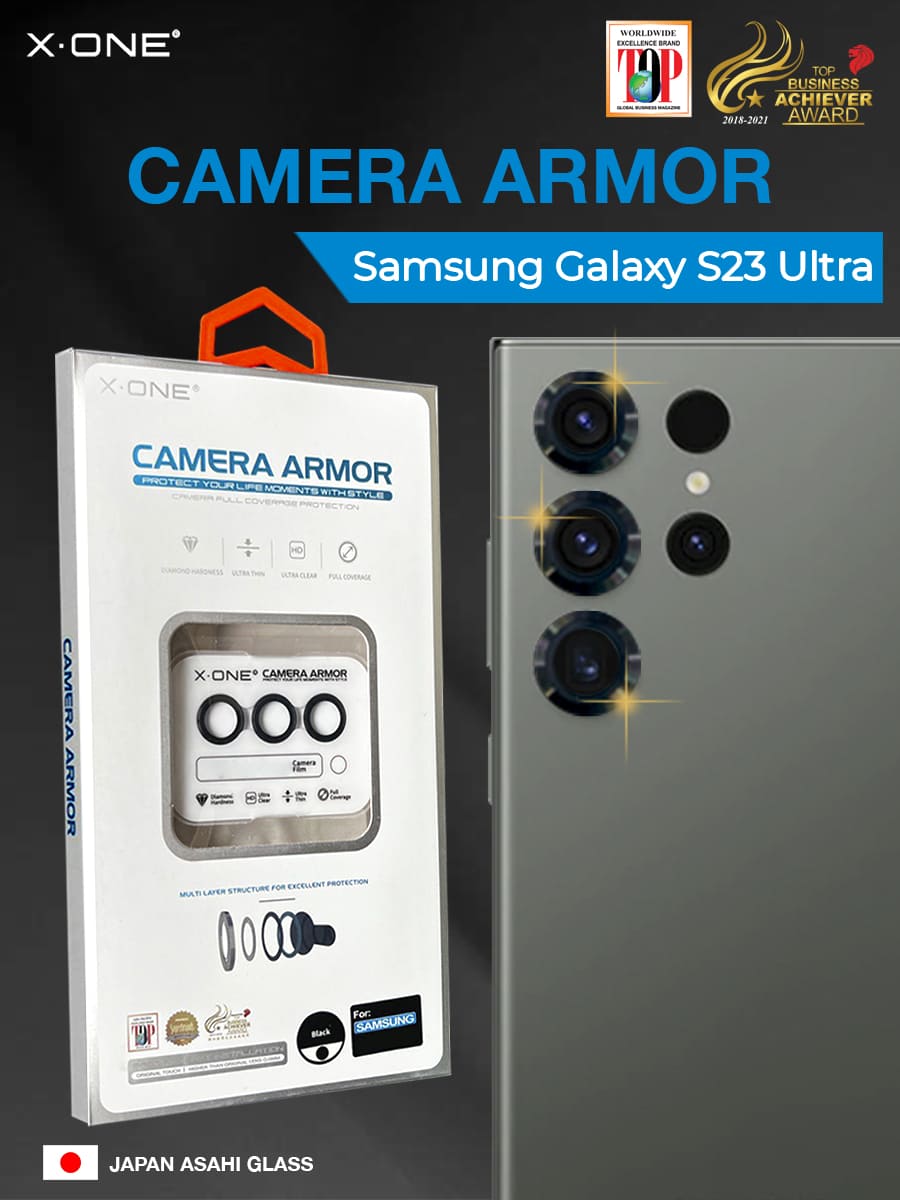 Сапфировое стекло на камеру Samsung Galaxy S23 Ultra X-ONE Camera Armor - цвет Black / линзы / авиа-алюминиевый корпус