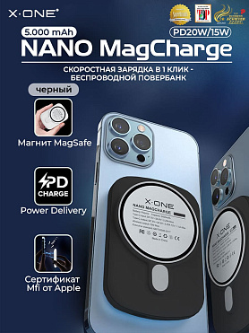 Повербанк беспроводной быстрая зарядка NANO MagCharge PowerBank 5.000 mAh - черный / MagSafe внешний аккамулятор